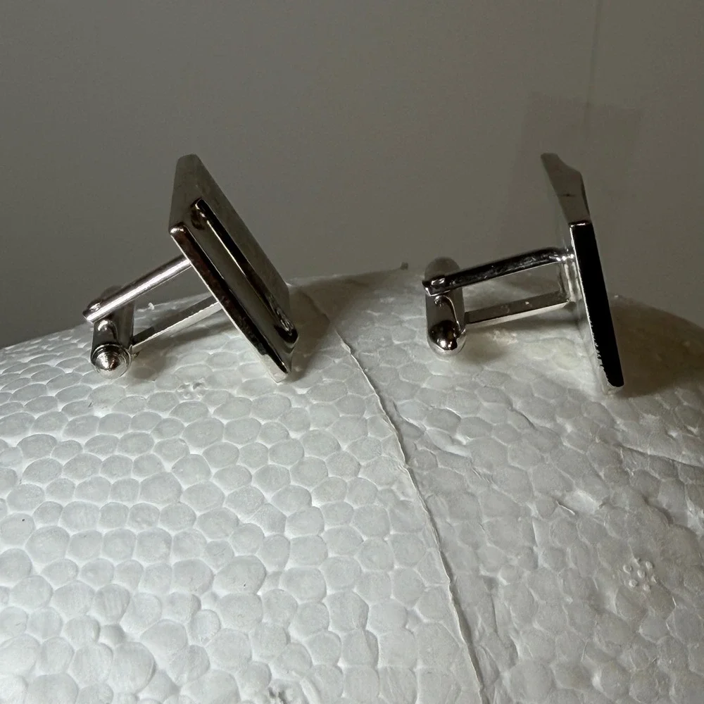 Vintage Swank Silver Tone Textured Square‎ Cufflinks Mens Formal Accessory